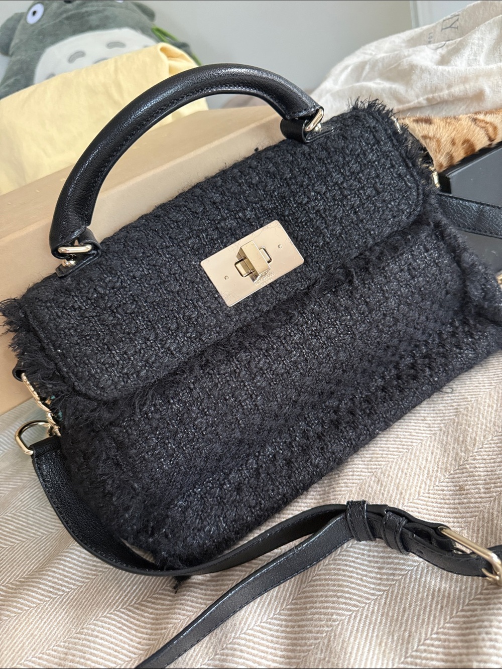 Kate Spade Black Tweed Top-Handle Shoulder Bag